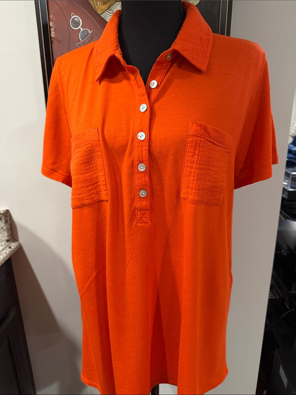 Women’s J.Jill  Size L petite Bright Orange Polo Top excellent condition